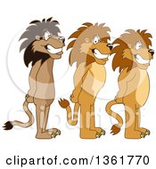 Lion School Mascot Characters Standing In Line Symbolizing Respect