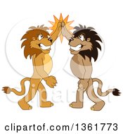 Poster, Art Print Of Lion School Mascot Characters High Fiving Symbolizing Pride