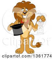 Poster, Art Print Of Lion School Mascot Character Magician Holding A Rabbit And Hat Symbolizing Being Resourceful