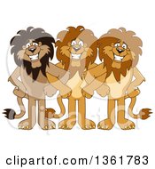 Poster, Art Print Of Lion School Mascot Characters Standing With Linked Arms Symbolizing Loyalty