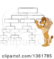 Lion School Mascot Character Setting Up A Chart Symbolizing Organization