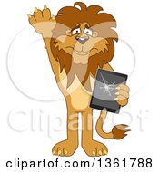 Poster, Art Print Of Lion School Mascot Character Confessing To Breaking A Tablet Computer Symbolizing Integrity