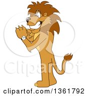 Lion School Mascot Character Checking His Watch For The Time Symbolizing Being Dependable