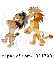 Clipart Of Lion School Mascot Characters Doing A Trust Fall Exercise Symbolizing Being Dependable Royalty Free Vector Illustration