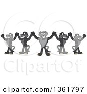 Poster, Art Print Of Black Panther School Mascot Characters Cheering And Holding Up Hands Symbolizing Leadership