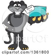 Poster, Art Print Of Black Panther School Mascot Character Holding Out A Thank You Gift Symbolizing Gratitude