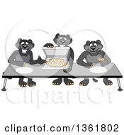 Clipart Of Black Panther School Mascot Characters Sharing Pizza Symbolizing Gratitude Royalty Free Vector Illustration