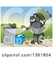Poster, Art Print Of Black Panther School Mascot Character Recycling Symbolizing Integrity
