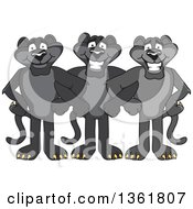 Clipart Of Black Panther School Mascot Characters Standing With Linked Arms Symbolizing Loyalty Royalty Free Vector Illustration by Toons4Biz