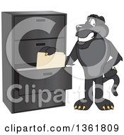 Black Panther School Mascot Character Filing Folders Symbolizing Organization