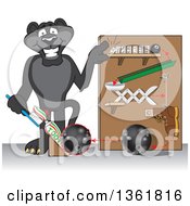 Poster, Art Print Of Black Panther School Mascot Character Showing A Toothpaste Dispenser Invention Symbolizing Being Resourceful
