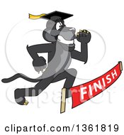 Poster, Art Print Of Black Panther School Mascot Character Graduate Racing To A Finish Line Symbolizing Determination