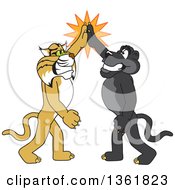 Poster, Art Print Of Black Panther And Bobcat School Mascot Characters High Fiving Symbolizing Teamwork And Sportsmanship
