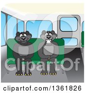 Poster, Art Print Of Black Panther School Mascot Characters Sitting On A Bus Bench Symbolizing Safety