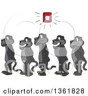 Clipart Of Black Panther School Mascot Characters In Line During A Fire Drill Symbolizing Safety Royalty Free Vector Illustration