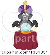 Clipart Of A Black Panther School Mascot Character Fortune Teller Looking Into A Crystal Ball Symbolizing Being Proactive Royalty Free Vector Illustration
