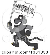 Poster, Art Print Of Black Panther School Mascot Character Running With A Flag Symbolizing Pride