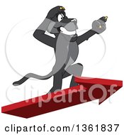 Poster, Art Print Of Black Panther School Mascot Character Standing On An Arrow And Pointing Symbolizing Leadership