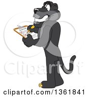 Black Panther School Mascot Character Completing A To Do List Symbolizing Being Dependable