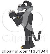 Black Panther School Mascot Character Checking The Time On His Watch Symbolizing Being Dependable