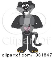Clipart Of A Black Panther School Mascot Character Holding A Heart Symbolizing Compassion Royalty Free Vector Illustration
