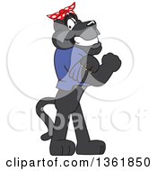 Black Panther School Mascot Character Riveter Flexing His Muscles Symbolizing Determination