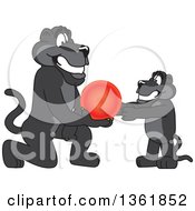 Poster, Art Print Of Black Panther School Mascot Character Giving A Cub A Ball Symbolizing Compassion