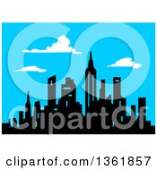 Clipart Of A Silhouetted Black City Skyline Against A Blue Sky With Clouds Royalty Free Vector Illustration by Clip Art Mascots