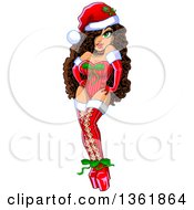 Poster, Art Print Of Cartoon Christmas Pinup Woman Posing In A Sexy Santa Suit