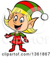 Poster, Art Print Of Cartoon Happy Presenting Female Christmas Elf