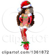 Poster, Art Print Of Cartoon Black Christmas Pinup Woman Posing In A Sexy Santa Suit