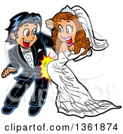 Clipart Of A Cartoon Happy Wedding Couple Dancing And Grinding Royalty Free Vector Illustration
