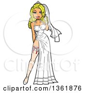 Poster, Art Print Of Sexy Blond Caucasian Wedding Pinup Bride Woman Showing Her Garter Belt