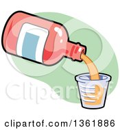 Clipart Of A Cartoon Bottle Of Cough Syrup Pouring Into A Measuring Cup Royalty Free Vector Illustration