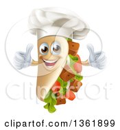 Cartoon Chef Gourmet Souvlaki Kebab Sandwich Mascot Giving Two Thumbs Up