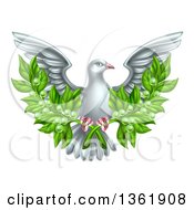 Poster, Art Print Of Flying White Peace Dove Holding Crossed Olive Branches