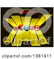 Poster, Art Print Of 3d Bingo Balls Over Yellow Stripes And Merry Christmas Text Over Flares