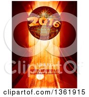 Poster, Art Print Of Merry Christmas Greeting Under A 3d 2016 New Year Disco Ball Over Stripes And Flares