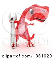 Clipart Of A 3d Red Tyrannosaurus Rex Dinosaur Holding A Wrench On A White Background Royalty Free Illustration by KJ Pargeter