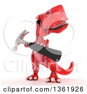 Poster, Art Print Of 3d Red Tyrannosaurus Rex Dinosaur Holding A Hammer On A White Background