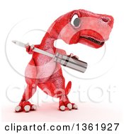 Poster, Art Print Of 3d Red Tyrannosaurus Rex Dinosaur Holding A Phillips Screwdriver On A White Background