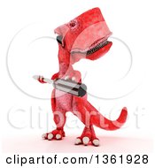 Poster, Art Print Of 3d Red Tyrannosaurus Rex Dinosaur Holding A Screwdriver On A White Background
