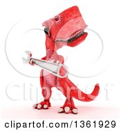 Poster, Art Print Of 3d Red Tyrannosaurus Rex Dinosaur Holding A Wrench On A White Background