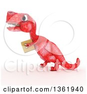 Poster, Art Print Of 3d Red Tyrannosaurus Rex Dinosaur Carrying A Box On A White Background