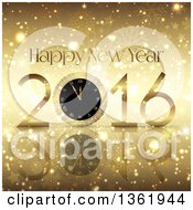 Poster, Art Print Of 3d 2016 Happy New Year Greeting With A Clock Over Gold Stars Bokeh And Snowflakes