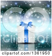 Poster, Art Print Of 3d White And Blue Christmas Or Birthday Gift Over Sparkles And Flares