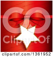 3d Star Shaped Gift Tag Frame Attached To A Bow Over Red And Merry Christmas Text