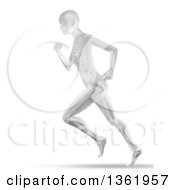 Poster, Art Print Of 3d Grayscale Anatomical Woman Running With Visible Skeleton On White