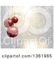 Poster, Art Print Of Christmas Background Of Suspended 3d Red Star Baubles Over Snowflakes And Stars