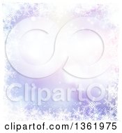 Clipart Of A Purple Bokeh Flare Christmas Background Bordered In White Snowflakes Royalty Free Vector Illustration